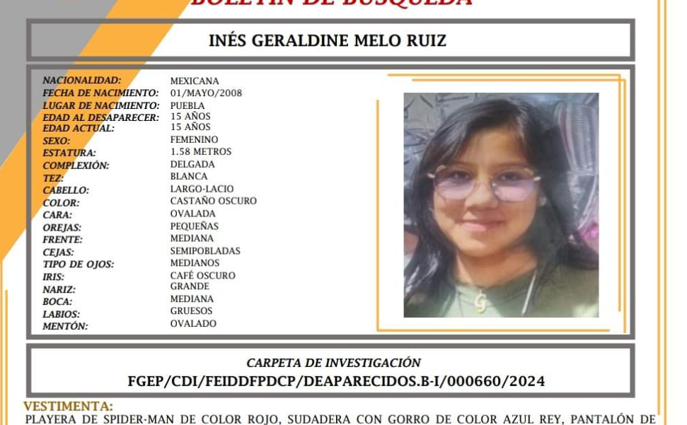 Inés de 15 años desapareció en la colonia Tepeyac