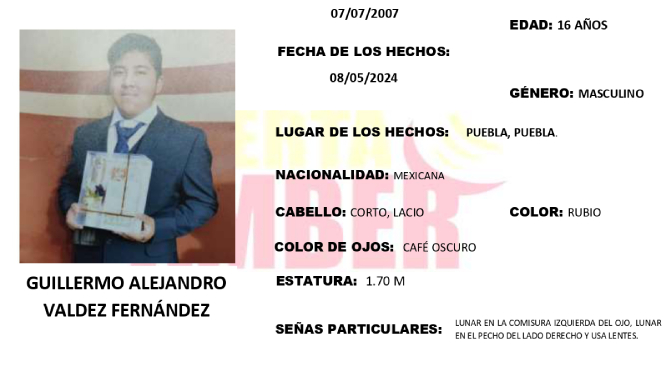 Óscar de 16 años desapareció en Puebla capital; activan Alrta Amber