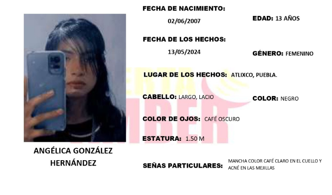 Angélica de 13 años desapareció en Atlixco; activan Alerta Amber          