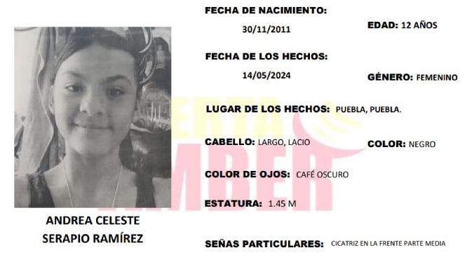 Andrea de 12 años desapareció en Totimehuacan; activan Alerta Amber