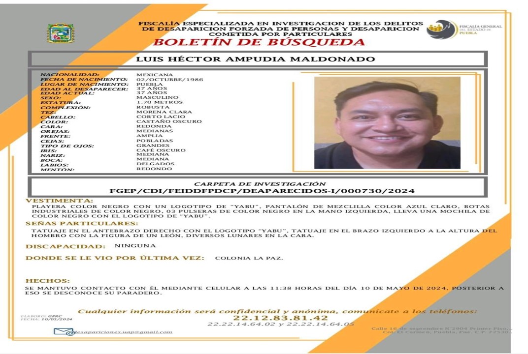 Solicitan apoyo para localizar a Luis Héctor Ampudia Maldonado
