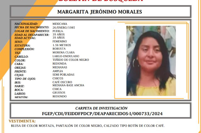 Margarita de 39 años desapareció en la colonia Lomas de Coatepec