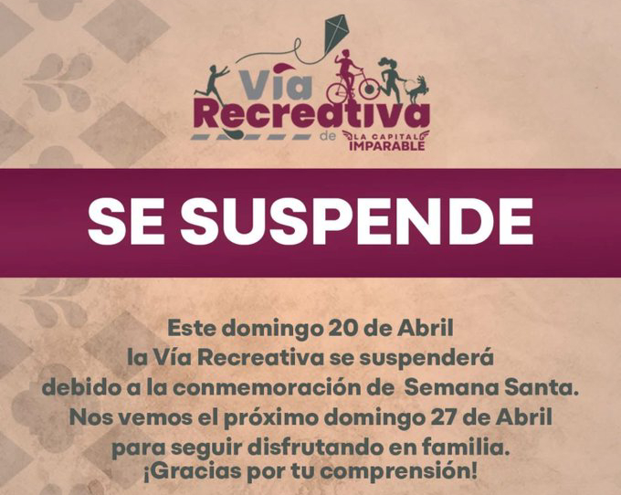 Suspenden Vía Recreativa en Puebla este domingo 20 de abril