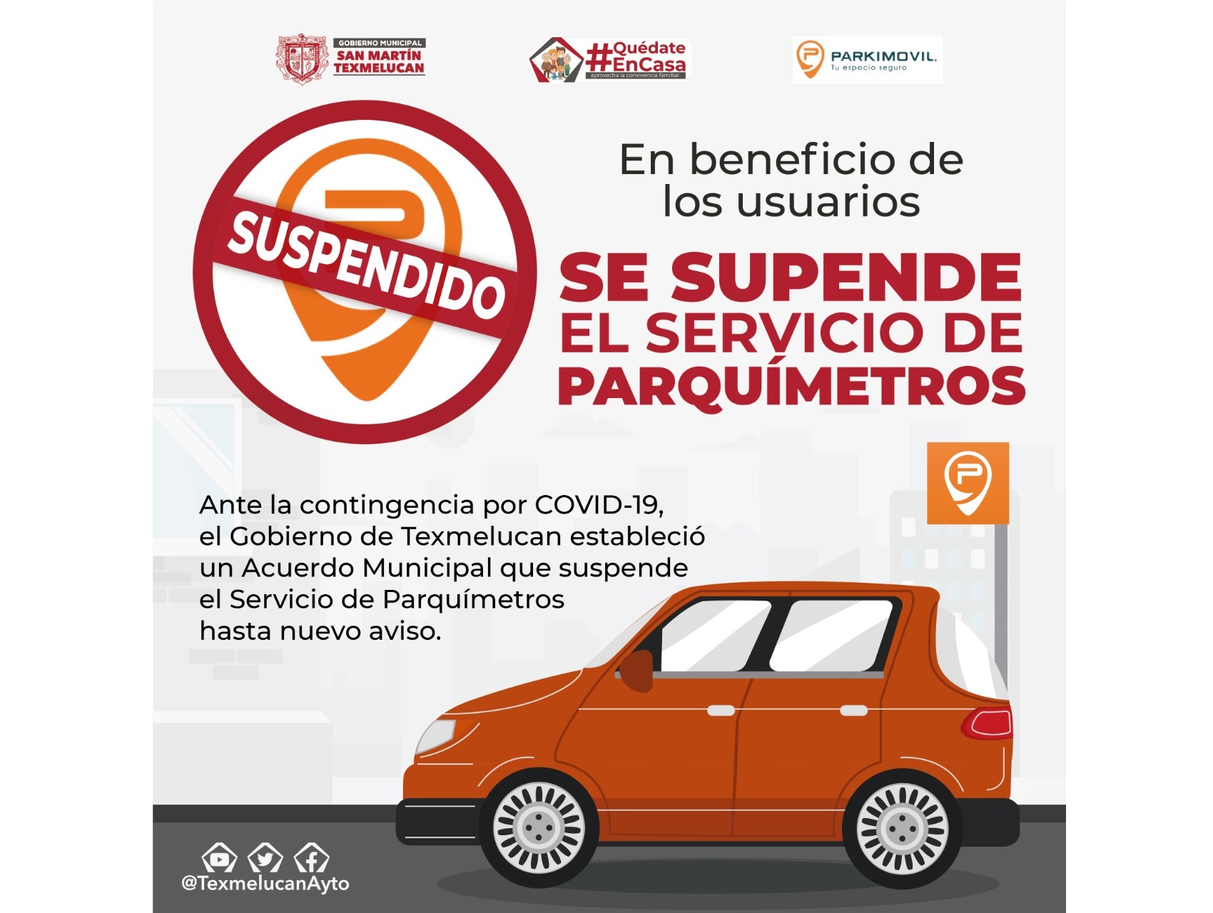 Suspenden pago de parquímetros en Texmelucan
