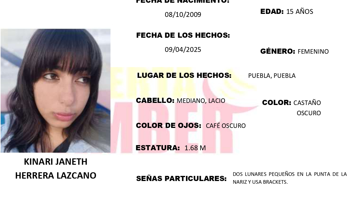 Activa Puebla Alerta Amber por desaparición de Kinari en Puebla