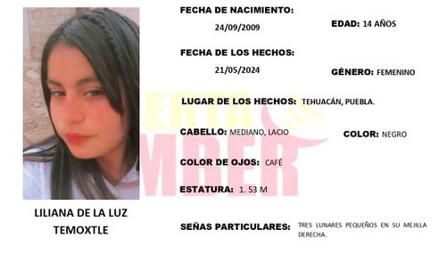 Liliana de 14 años desapareció en calles de Tehuacán; activan Alerta Amber