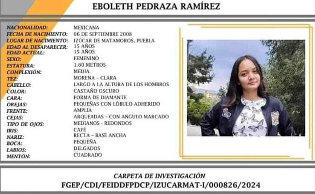 Eboleth de 15 años desapareció en Izúcar