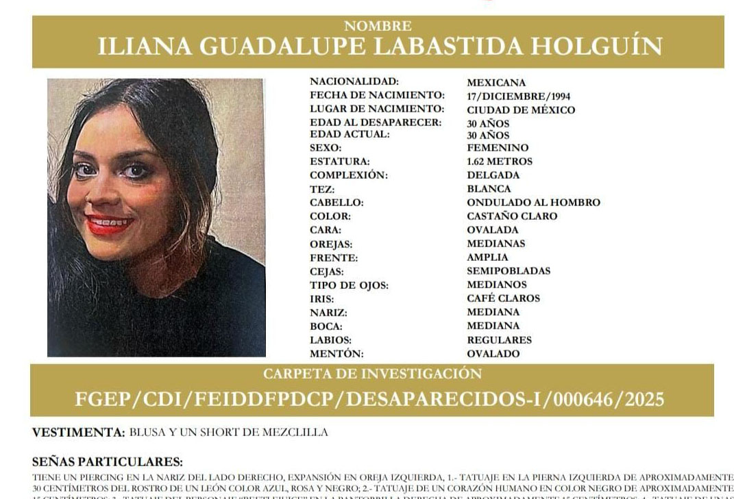 Buscan a Iliana Guadalupe, desaparecida en Puebla