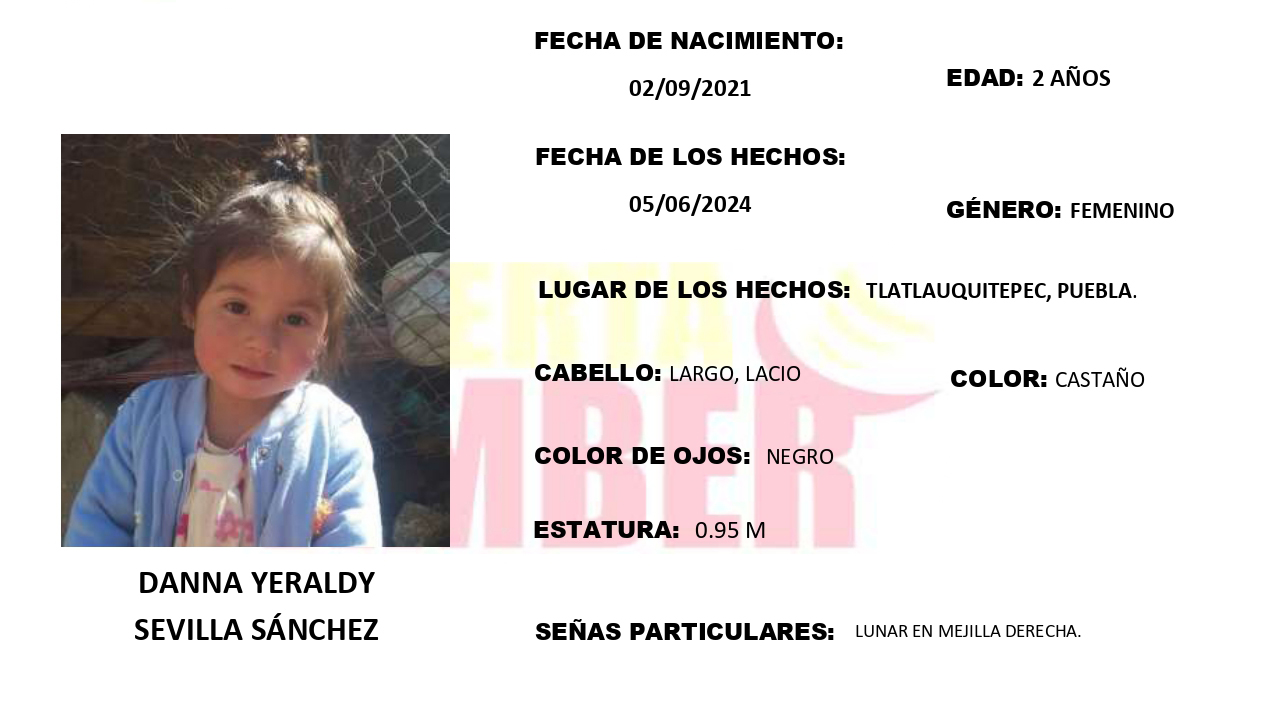 Danna de 2 años desapareció en Tlatlauquitepec; activan Alerta Amber