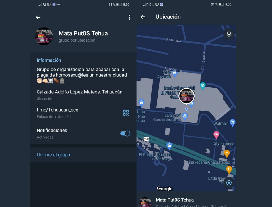 En Telegram llaman a atentar contra población homosexual en Tehuacán 
