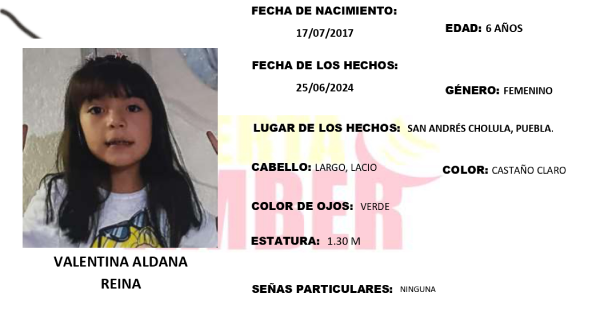 Activan Alerta Amber por Valentina; desapareció en San Andrés Cholula