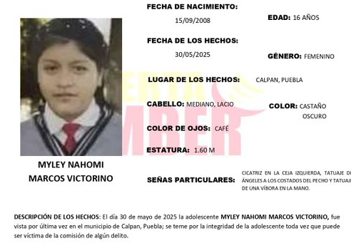 Continúa la búsqueda de Myley, desaparecida en Calpan