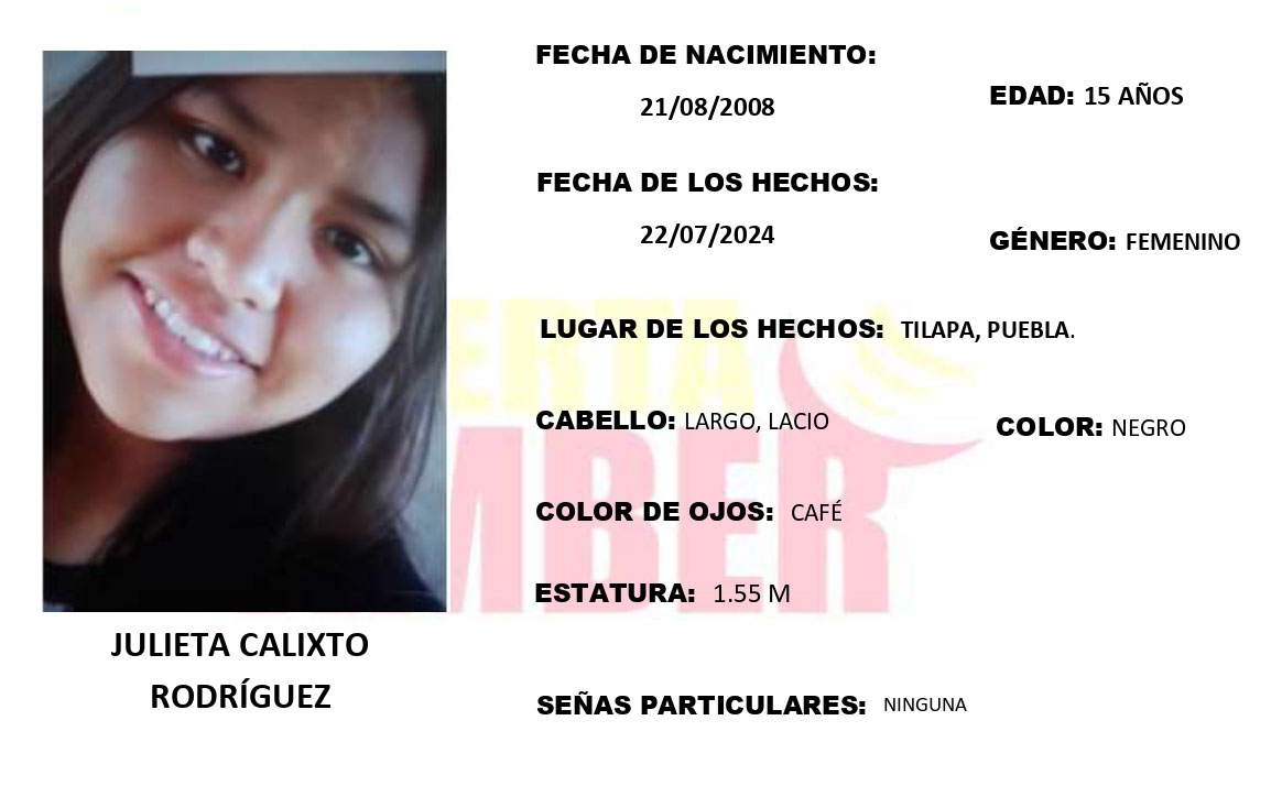 Julieta de 15 años se extravió en el municipio de Tilapa