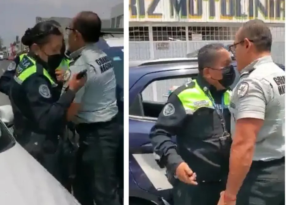 VIDEO Uniformado de la Guardia Nacional golpea a policías de tránsito de Puebla