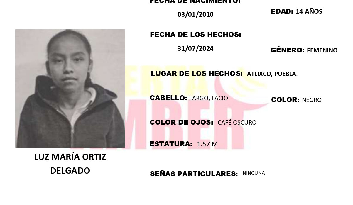 Luz María de 14 años se extravió Atlixco