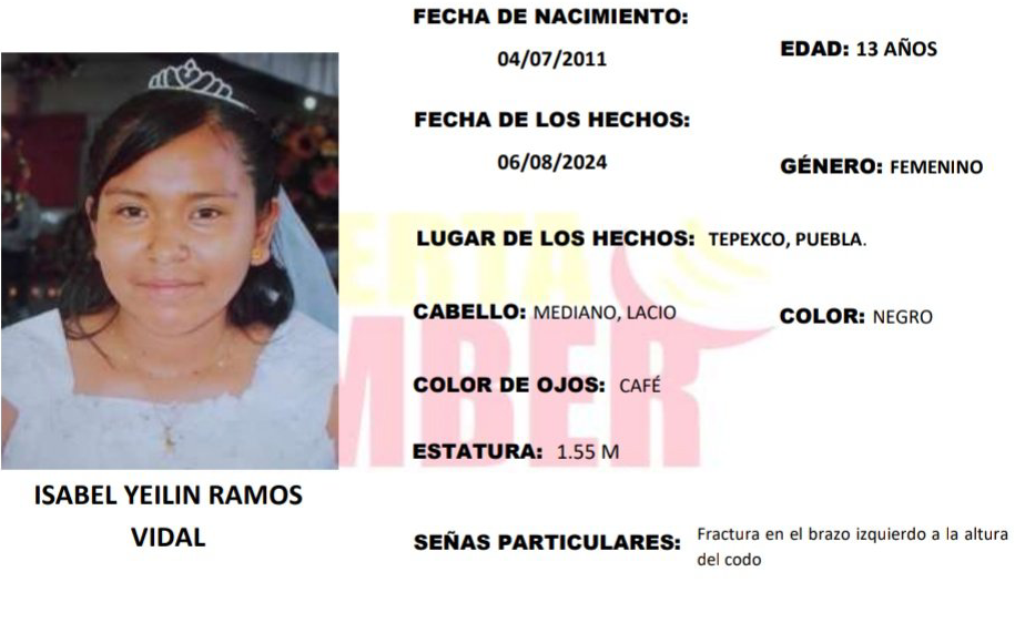 Isabel de 13 años desapareció en calles de Tepexco