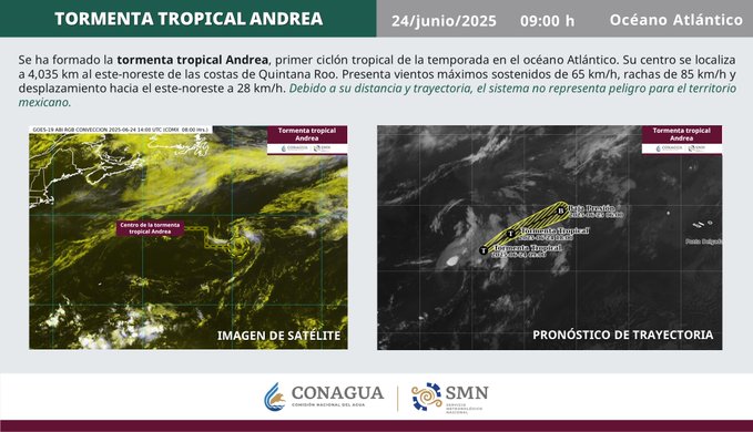 Se forma tormenta tropical Andrea; avanza sin representar peligro