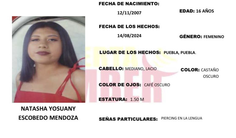 Natasha de 16 años se extravió en la colonia La Libertad