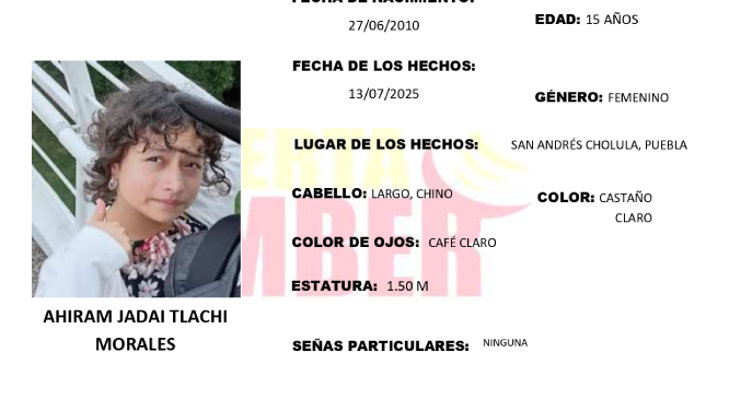 Activan Alerta Amber por desaparición de Ahiram en San Andrés Cholula