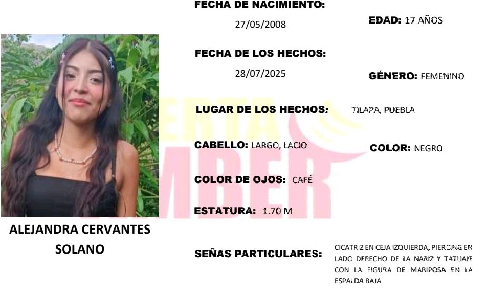 Activan Alerta Amber por desaparición de Alejandra en Tilapa