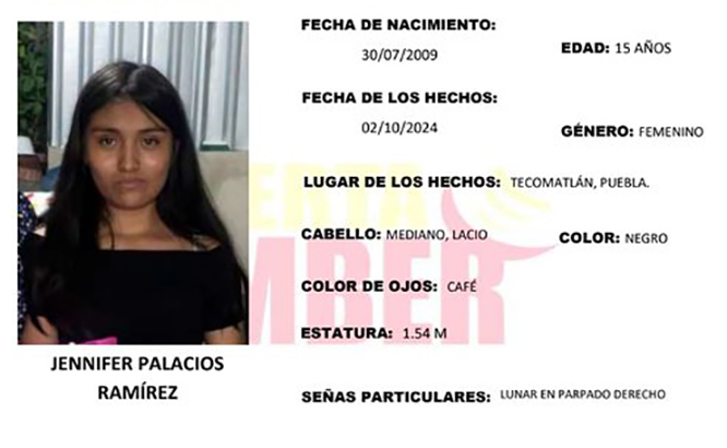 Jennifer de 15 años desapareció en calles de Tecomatlán