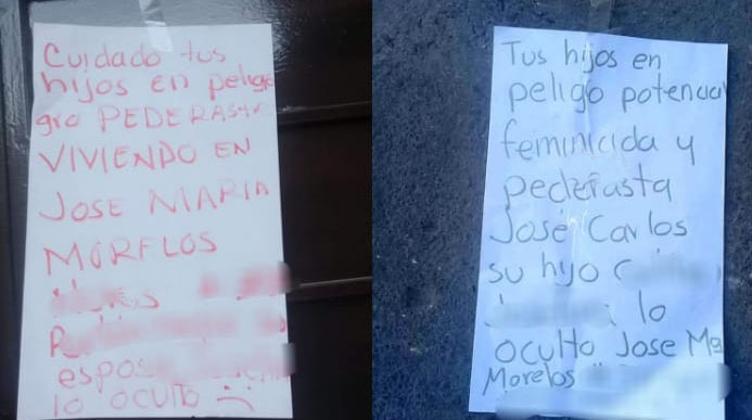 En mensajes pegados en la calle denuncian a pederasta y feminicida en Puebla