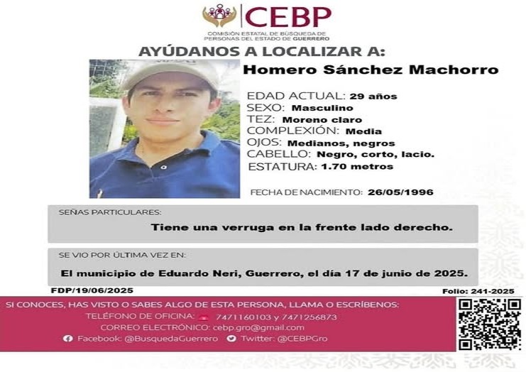 Encuentran sin vida a Homero Sánchez en Guerrero