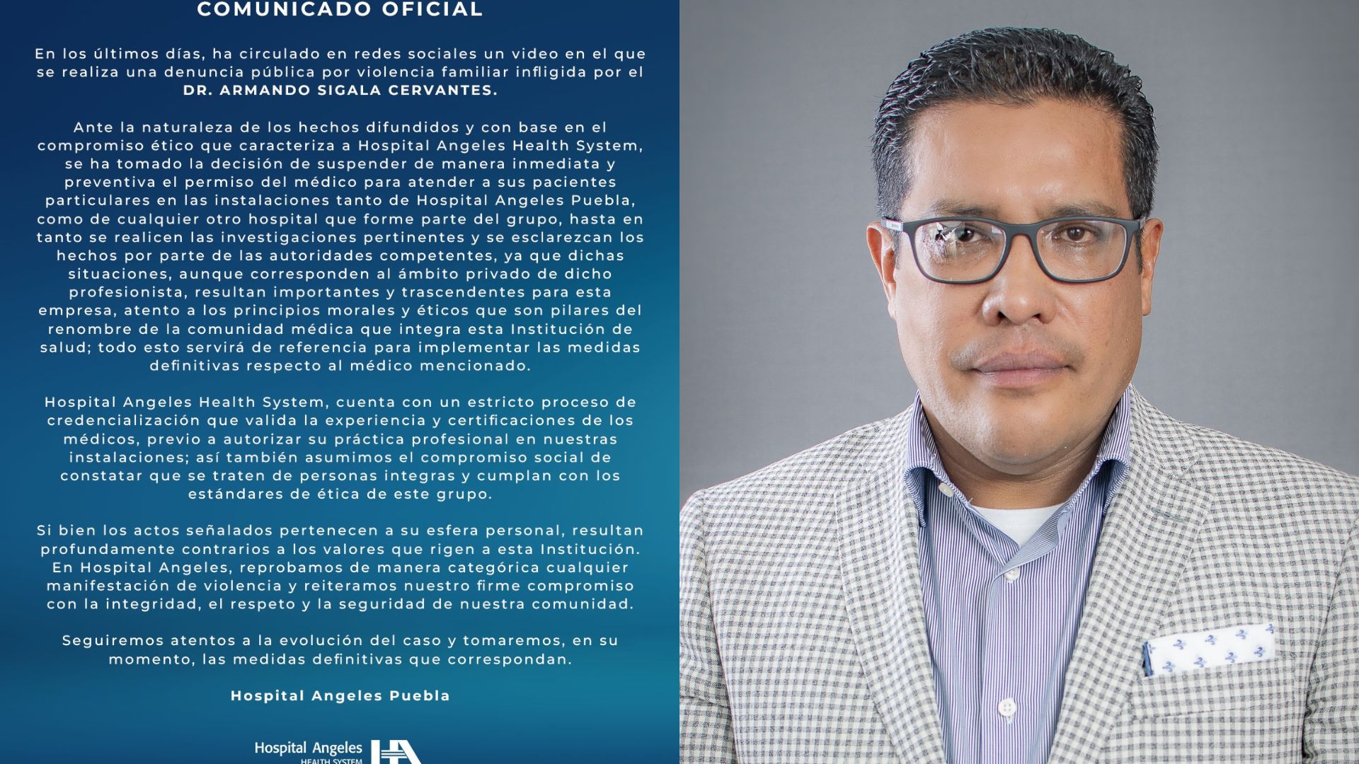 Hospital Ángeles suspende a médico señalado por tentativa de feminicidio 
