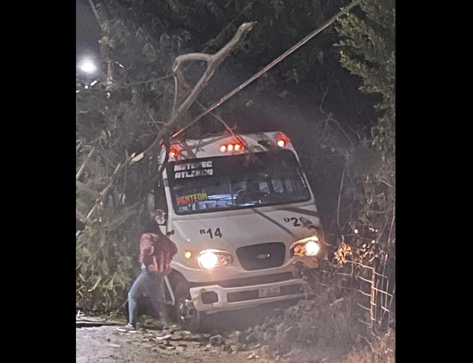 Microbús de Metepec se estrella contra árbol en carretera