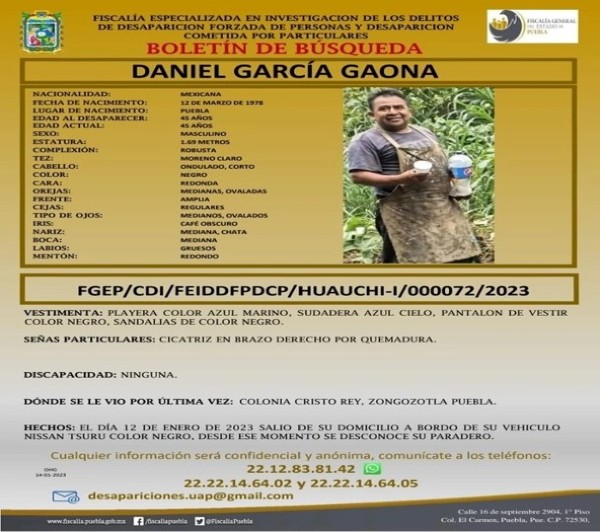 Daniel García fue localizado sin vida en Zongozotla