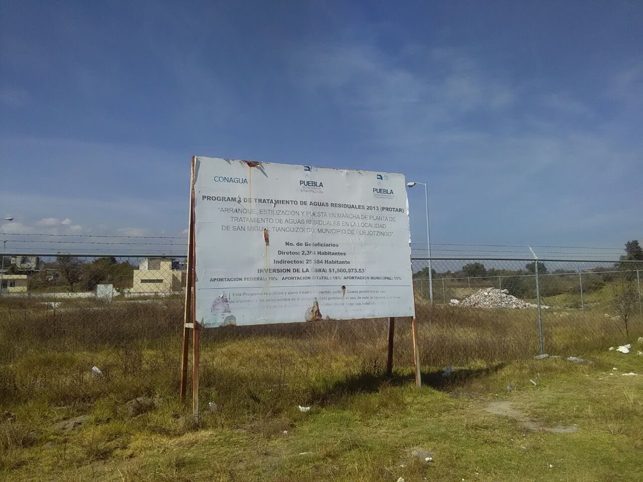 Abandonan planta de tratamiento con costo de 1.5 mdp en Huejotzingo