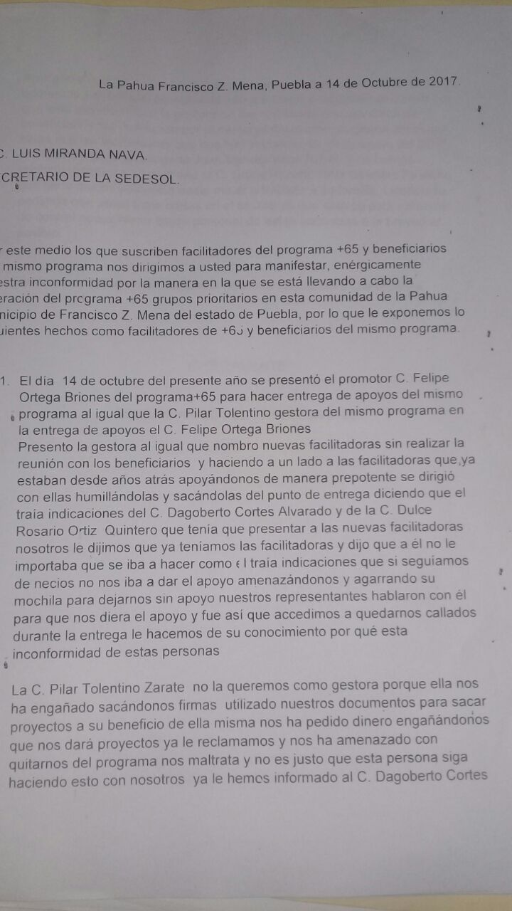 Programa 65 y Más opera con fines políticos en Z. Mena