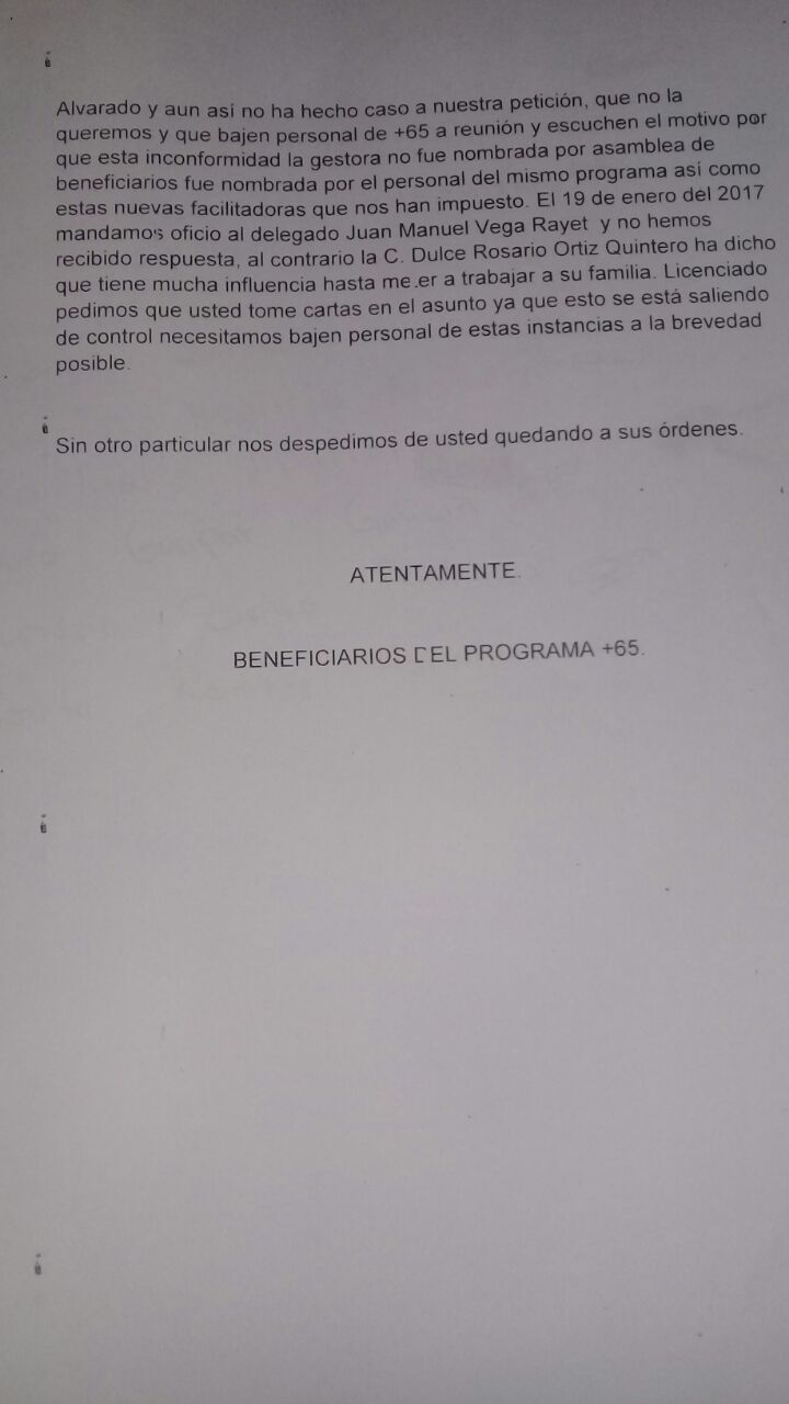 Programa 65 y Más opera con fines políticos en Z. Mena