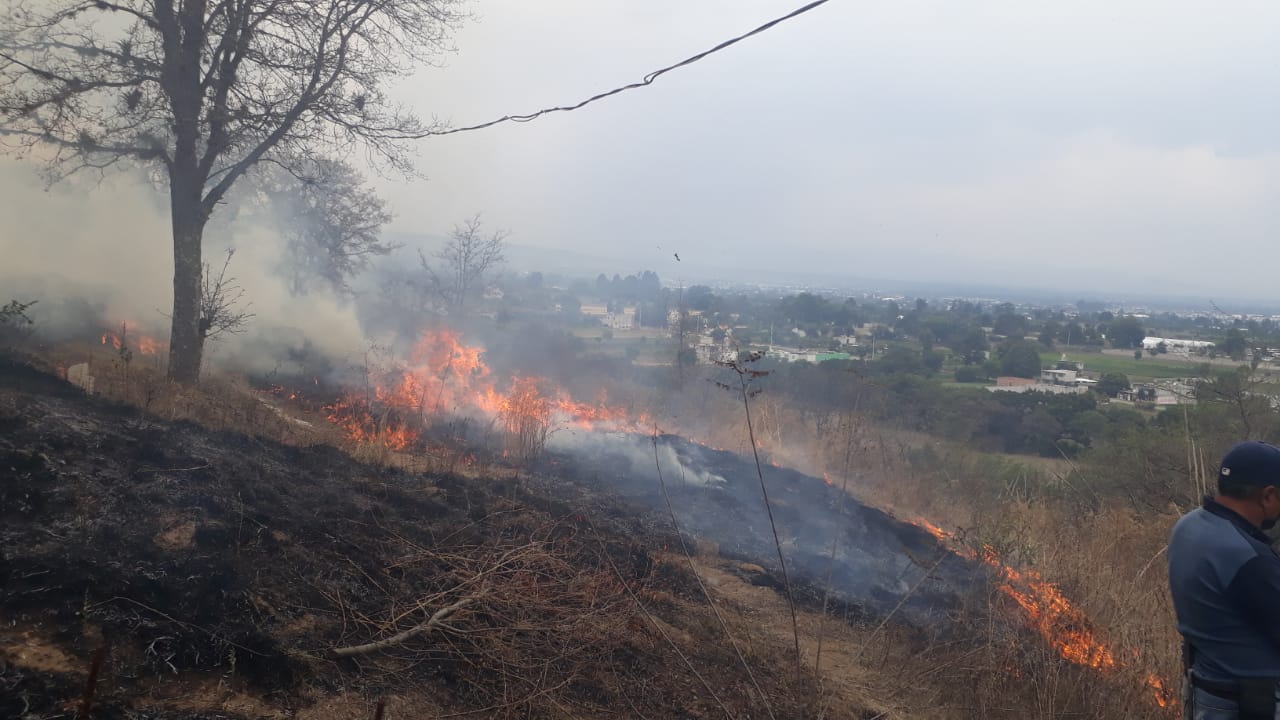 Sofocan incendio en las faldas del cerro Mendocinas en Texmelucan