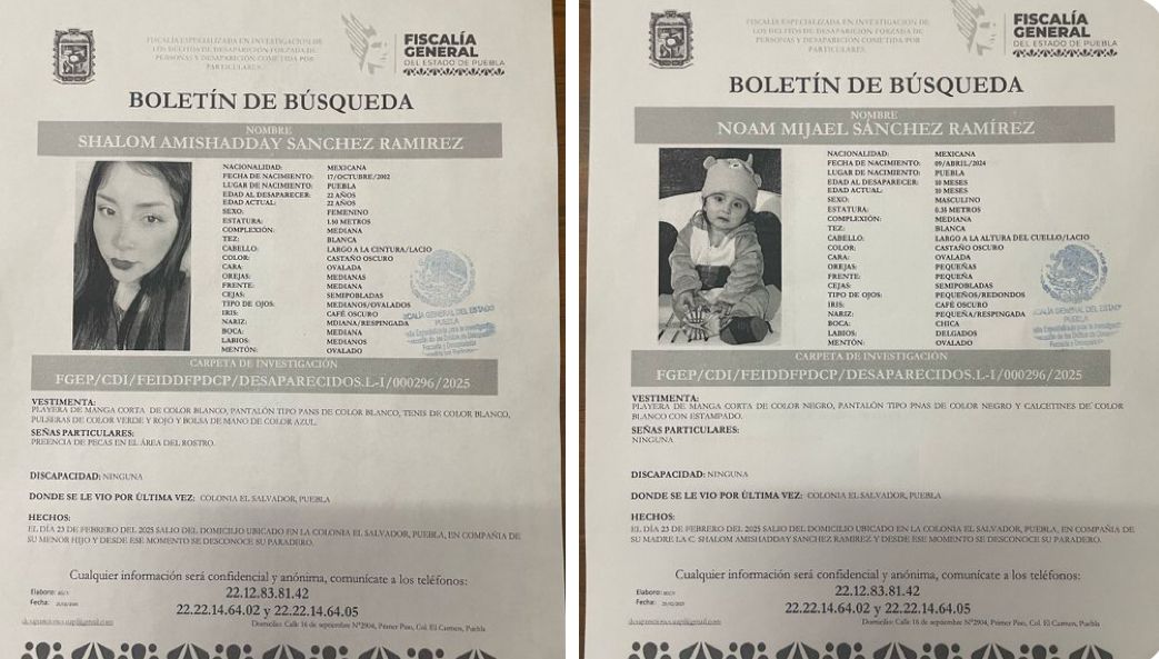 Buscan a Shalom y su bebé Noam; ambas desaparecidas en Puebla capital 