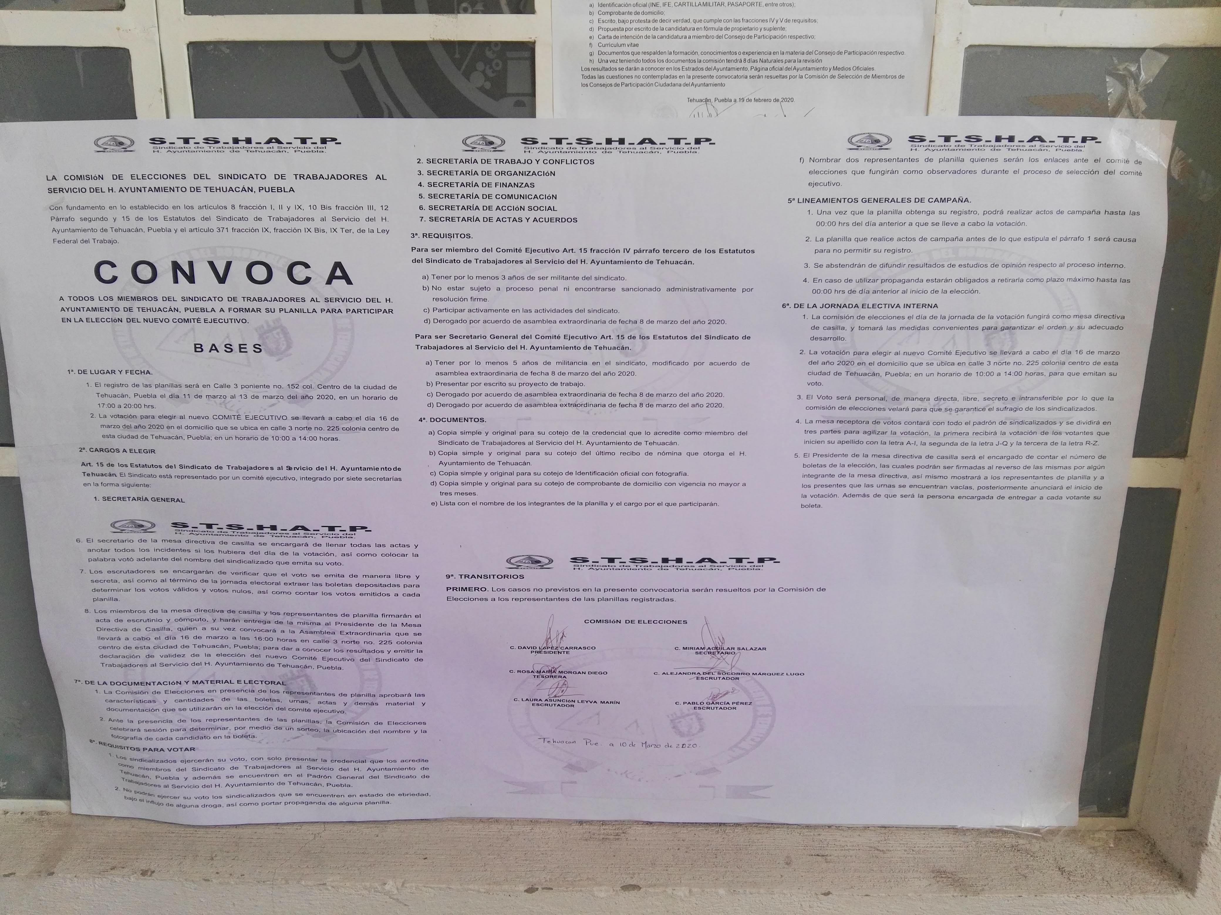 Renovarán directiva del sindicato del Ayuntamiento de Tehuacán