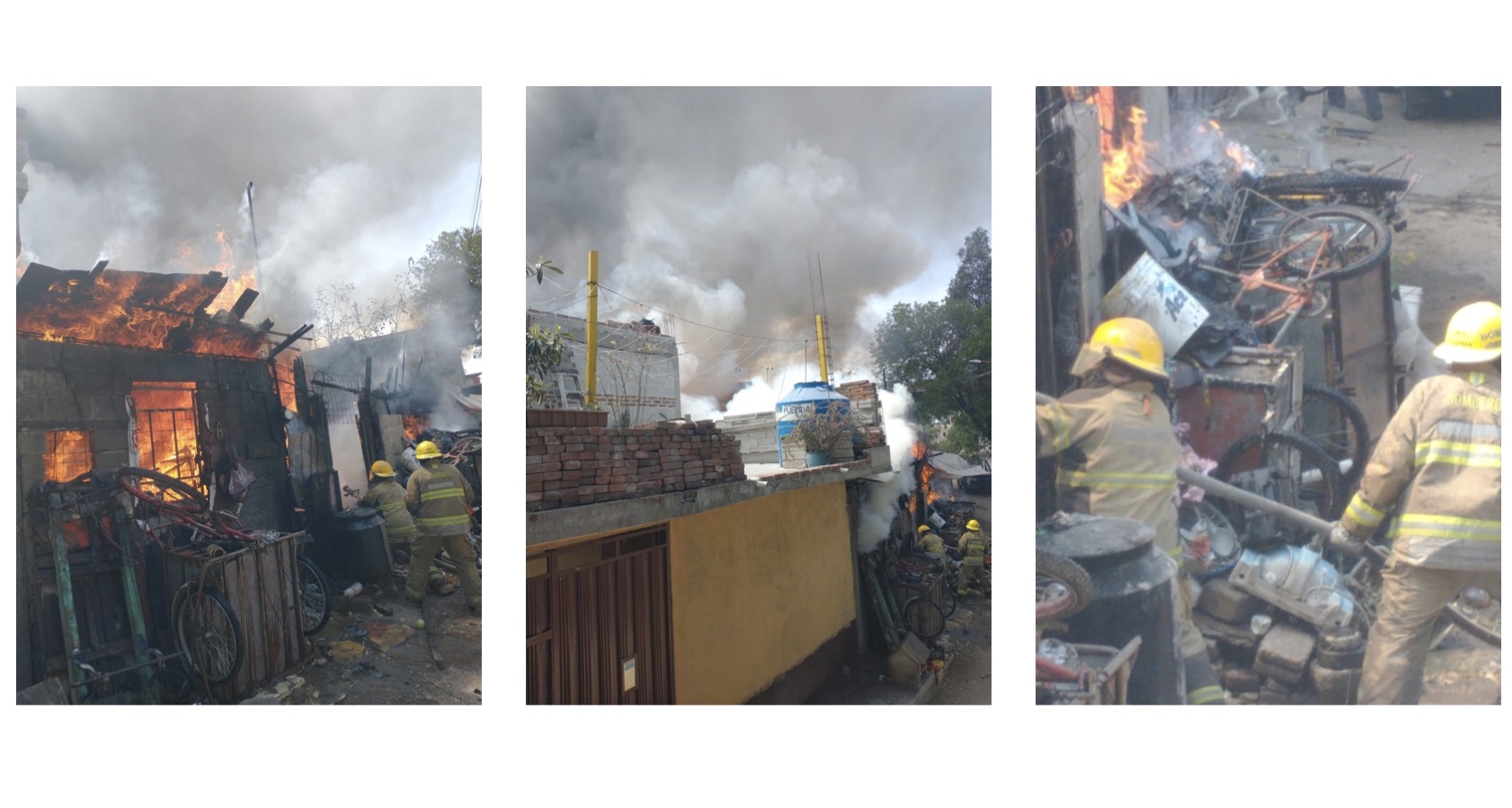 Fuego consume vivienda donde se almacenaba cartón en Texmelucan