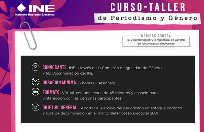 INE invita a reporteros poblanos al taller virtual sobre periodismo y género
