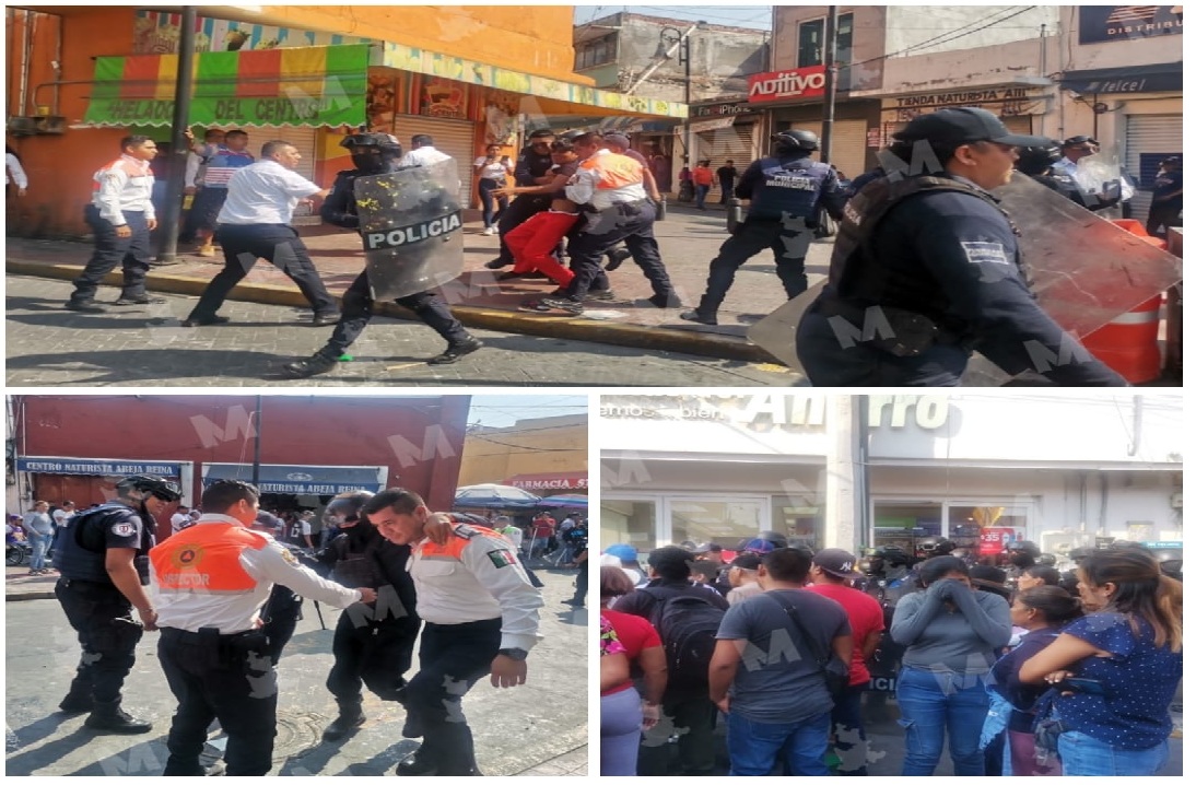 Retiro de ambulantes en Izúcar deja cuatro policías heridos