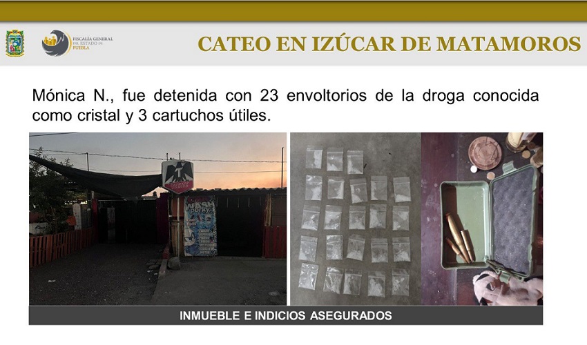 Tras cateos, hallan cartuchos, drogas y aseguran a dos en Izúcar