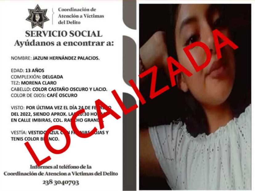 Localizan a joven Jazuni; había desaparecido el 23 de febrero en Tehuacán