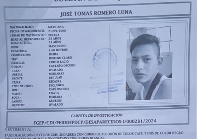 José Tomás de 23 años desapareció en el centro histórico de Puebla
