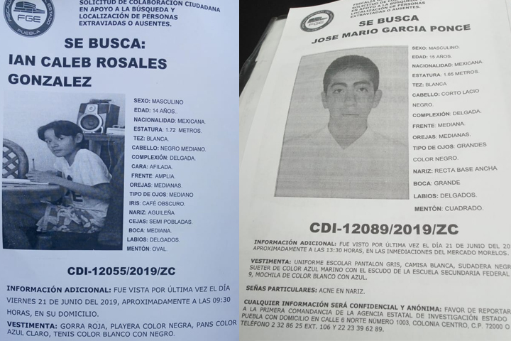Buscan a Ian Caleb y José Mario, desaparecieron en Puebla