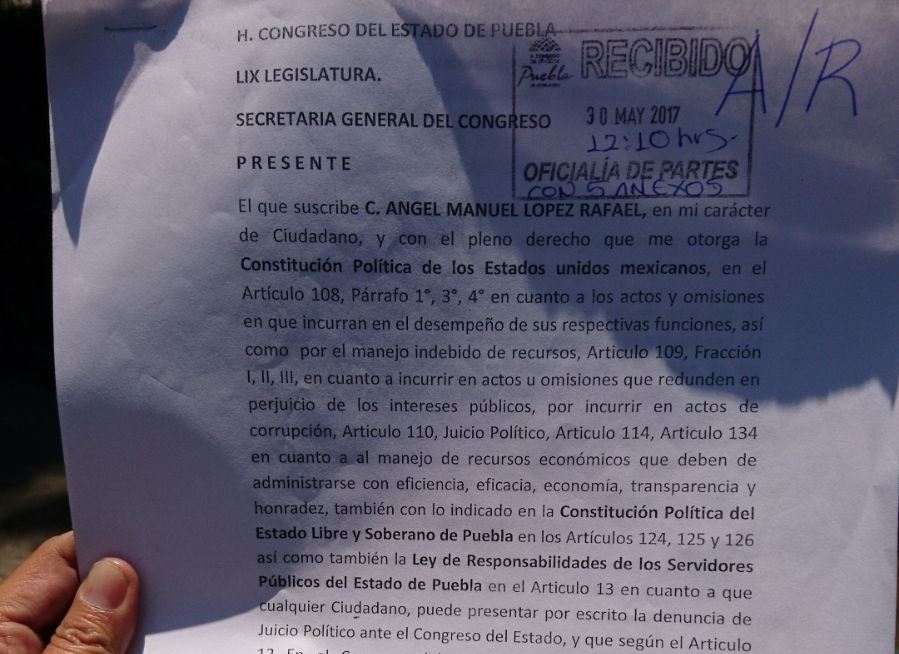 Recibe Congreso solicitud de juicio  político contra alcalde  de Jolalpan