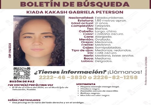 Desaparece mujer estadounidense de Puebla a Tehuacán