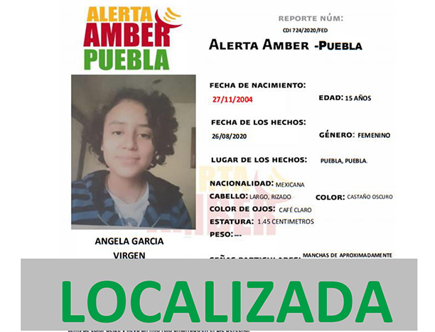 Localizan ilesa a Ángela García de 15 años en Puebla
