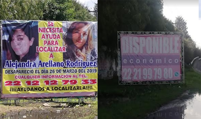 Denuncian retiro de lonas de joven levantada en Texmelucan