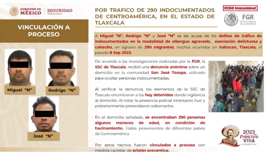 Exhiben con AMLO a polleros detenidos en Tlaxcala con 290 migrantes