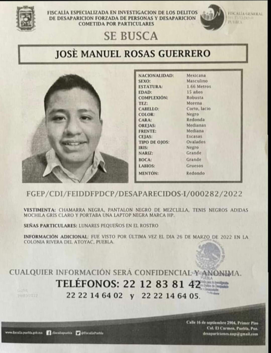 Solicitan apoyo para encontrar a José Manuel Rosas Guerrero