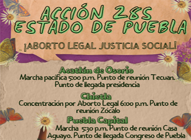 Convocan activistas a marchas en Puebla por la despenalización del aborto